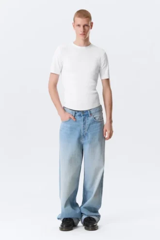 Boxy Slim Fit T-Shirt mit Rippstrick – Weiß