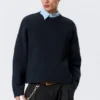 Boxy-Strickpullover aus Baumwolle – Dunkelblau Boxy-Strickpullover aus Baumwolle – Dunkelblau
