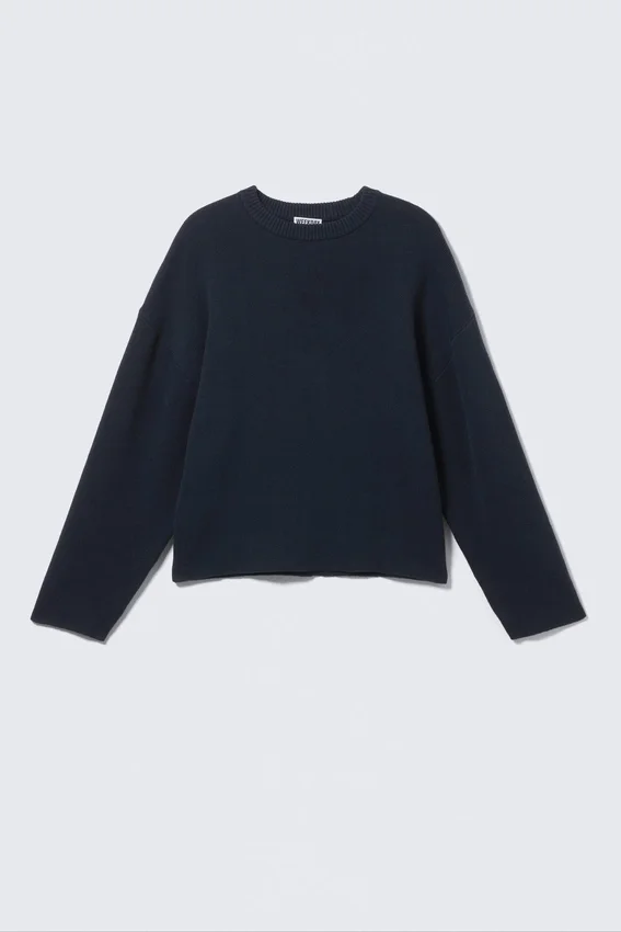 Boxy-Strickpullover aus Baumwolle – Dunkelblau Boxy-Strickpullover aus Baumwolle – Dunkelblau
