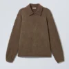 Boxy-Sweatshirt aus Fleece mit halbem Reißverschluss – gewaschen, dunkelbraun