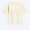 Boxy-T-Shirt aus Baumwolle – Hellbeige – Lila Streifen