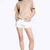 Boxy-T-Shirt aus Baumwolle – Rosa/Khaki-Streifen