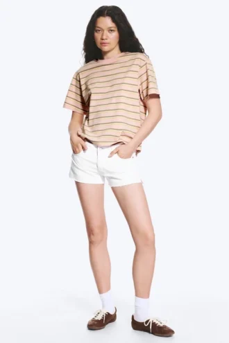 Boxy-T-Shirt aus Baumwolle – Rosa/Khaki-Streifen