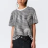 Boxy-T-Shirt aus Baumwolle – schwarz-weiße Streifen