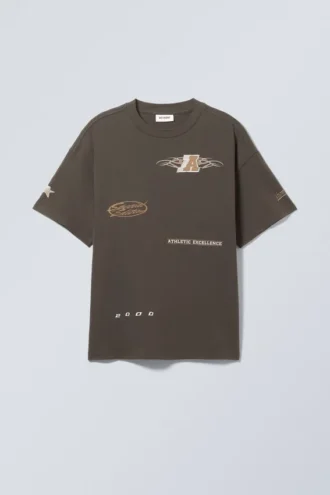 Boxy-T-Shirt mit Print – Dunkelgrau – Sportlogo