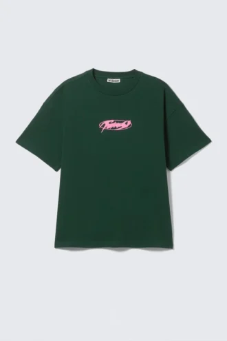 Boxy T-Shirt mit Print – Dunkelgrün – Fntsy