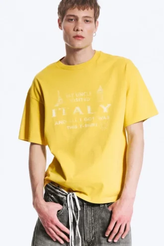 Boxy T-Shirt mit Print – Gelb – Italien