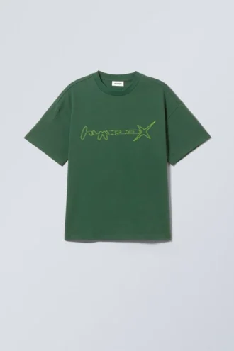 Boxy T-Shirt mit Print – Hypno Green