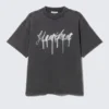 Boxy T-Shirt mit Print – Schwarz – Heartbeat