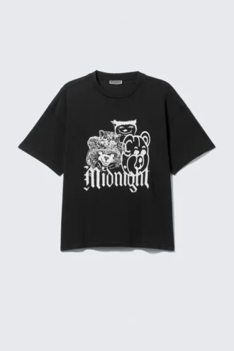 Boxy-T-Shirt mit Print – Schwarz – Midnight