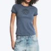 Boxy-T-Shirt mit Print und kurzen Ärmeln – Dunkelblau – Brezeln Boxy-T-Shirt mit Print und kurzen Ärmeln – Dunkelblau – Brezeln