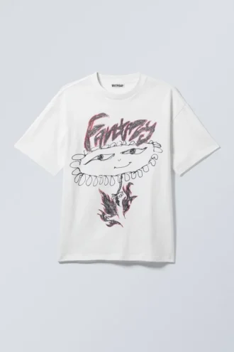 Boxy T-Shirt mit Print – Weiß – Fantazy Flower