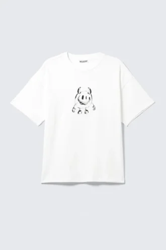 Boxy T-Shirt mit Print – Weiß – Smilish