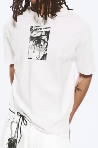 Boxy-T-Shirt mit Print – Weiß – Tears