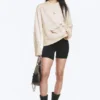 Boxy-Top mit Langarm und Print – Hellbeige – Street-Print