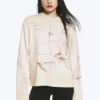 Boxy-Top mit Langarm und Print – Hellbeige – Street-Print