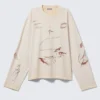 Boxy-Top mit Langarm und Print – Hellbeige – Street-Print