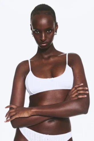 Bralette mit U-Ausschnitt und Pointelle-Muster – Weiß
