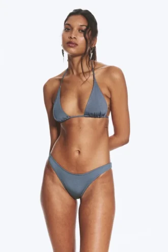 Brasilianischer Mini-Bikini-Slip – Staubblau – Schimmernd