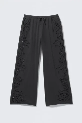 Broderie Anglaise-Hose in lockerer Passform – Dunkelgrau