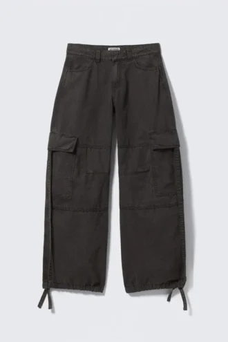 Cargo-Hose mit Riemen aus Twill mit niedriger Leibhöhe – Dunkelgrau