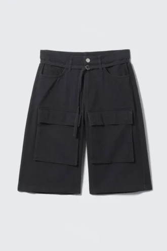 Cargoshorts aus Baumwolltwill mit niedriger Leibhöhe – Schwarz