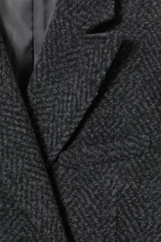 Carla Oversized-Jacke aus Wollmischung – Graues Fischgrätenmuster