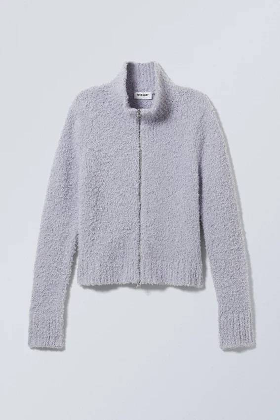 Carla Zip Hairy Strickjacke – Dusty Lilac Carla Zip Hairy Strickjacke – Dusty Lilac