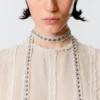 Choker-Halskette aus Leinenmischung mit Nieten – Beige Choker-Halskette aus Leinenmischung mit Nieten – Beige