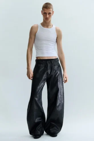 Cracked Loose Fit Barrel Leg Jeans – Schwarz