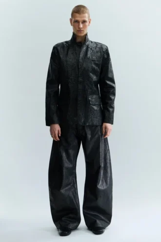 Cracked Loose Fit Barrel Leg Jeans – Schwarz