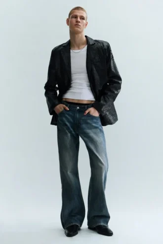 Cracked Single-Breasted Blazer – Schwarz