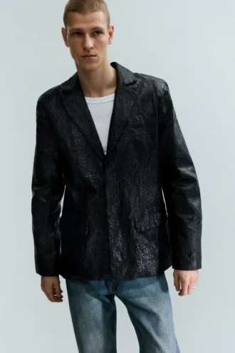 Cracked Single-Breasted Blazer – Schwarz