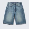 Curve Denim-Shorts mit hoher Taille und weitem Bein – Blue Horses – Mittelblau Curve Denim-Shorts mit hoher Taille und weitem Bein – Blue Horses – Mittelblau