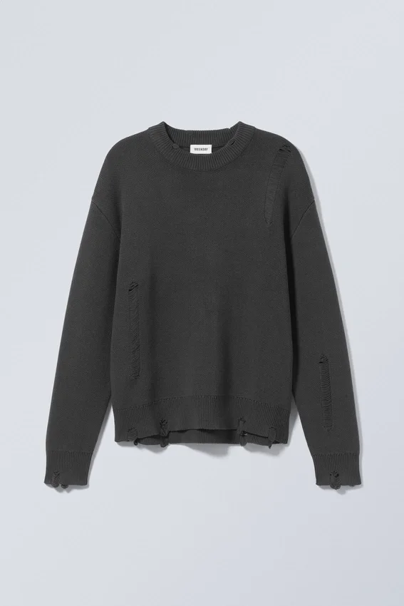 Daniel Relaxed Distressed Pullover – Dunkelgrau Daniel Relaxed Distressed Pullover – Dunkelgrau