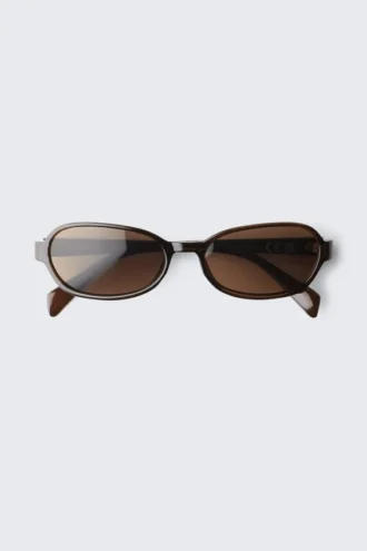 Dünne Sonnenbrille mit ovalem Rahmen – Dunkelbraun – Braune Gläser