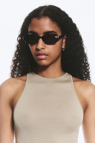 Dünne Sonnenbrille mit ovalem Rahmen – Dunkelbraun – Braune Gläser