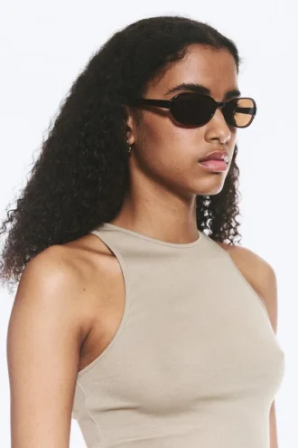 Dünne Sonnenbrille mit ovalem Rahmen – Dunkelbraun – Braune Gläser