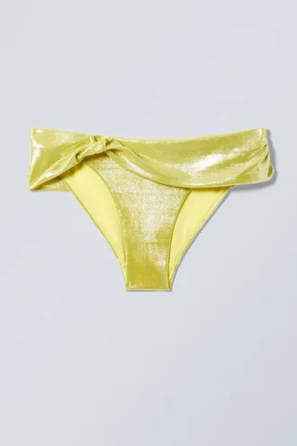 Drapierte Bikinihose – Glänzendes Gelb