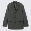 Drapierter Anzugblazer – Dunkelgrau meliert Drapierter Anzugblazer – Dunkelgrau meliert