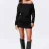 Drapiertes, asymmetrisches Minikleid mit langen Ärmeln – Schwarz Drapiertes, asymmetrisches Minikleid mit langen Ärmeln – Schwarz