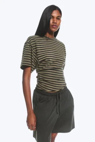 Drapiertes, figurbetontes T-Shirt – dunkelgrau gestreift