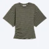 Drapiertes, figurbetontes T-Shirt – dunkelgrau gestreift Drapiertes, figurbetontes T-Shirt – dunkelgrau gestreift