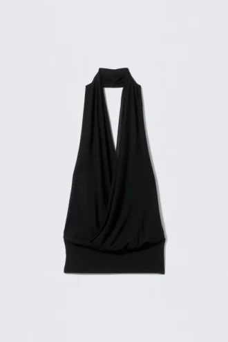 Drapiertes Jersey-Haltertop – Schwarz