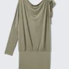 Drapiertes Jersey-Kleid mit einem Ärmel – Khaki-Grün Drapiertes Jersey-Kleid mit einem Ärmel – Khaki-Grün