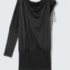 Drapiertes Jersey-Kleid mit einem Ärmel – Schwarz Drapiertes Jersey-Kleid mit einem Ärmel – Schwarz