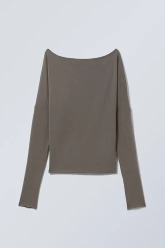 Drapiertes Langarmshirt aus Lyocell – Dark Mole