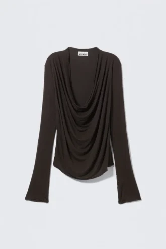 Drapiertes Langarmshirt – Dunkelbraun