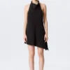 Drapiertes Midi-Kleid mit Neckholder-Ausschnitt und drapiertem Wasserfallkragen – Schwarz Drapiertes Midi-Kleid mit Neckholder-Ausschnitt und drapiertem Wasserfallkragen – Schwarz