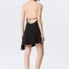 Drapiertes Midi-Kleid mit Neckholder-Ausschnitt und drapiertem Wasserfallkragen – Schwarz Drapiertes Midi-Kleid mit Neckholder-Ausschnitt und drapiertem Wasserfallkragen – Schwarz